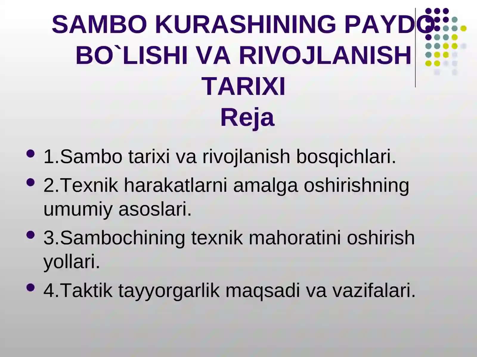 SAMBO KURASHINING PAYDO BO`LISHI VA RIVOJLANISH TARIXI 2