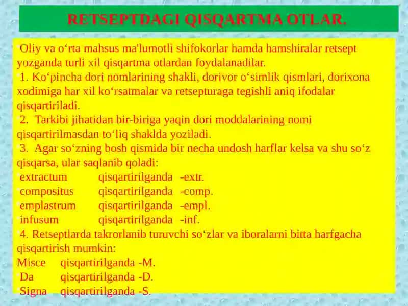 Retseptura Iboralarining Grammatik Tuzilishi 2