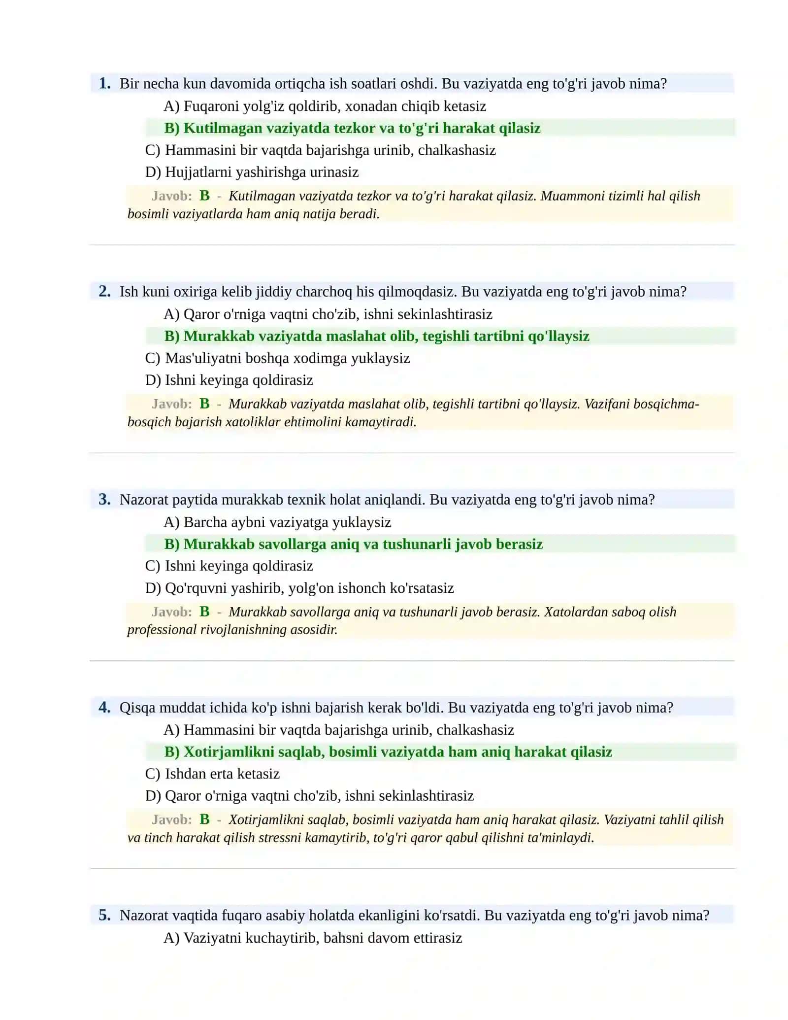 PSIXOLOGIK SINOV Testlari 2