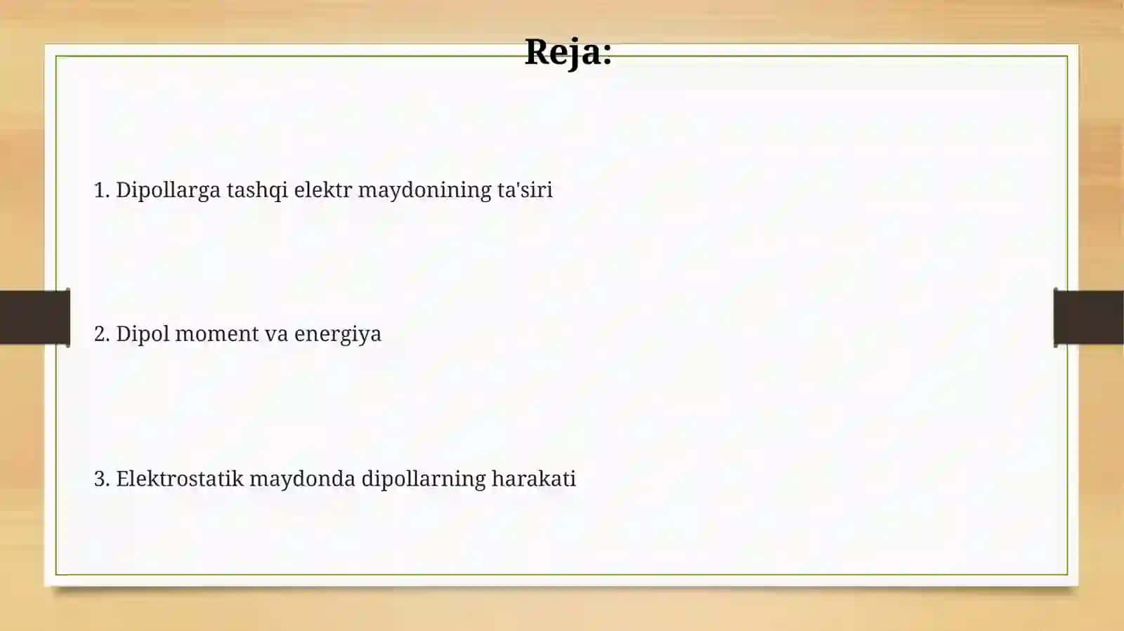 Dipollarga tashqi elektr maydonining ta'siri 2