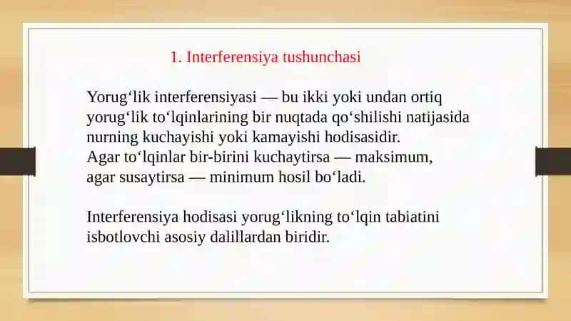 Yorug’lik interferensiyasini kuzatish usullari 2