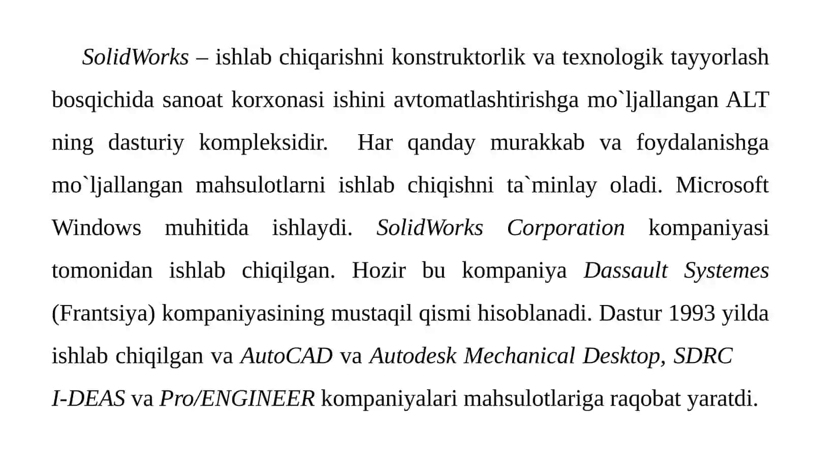 SolidWorkstizimining asosiy tushunchalari 2