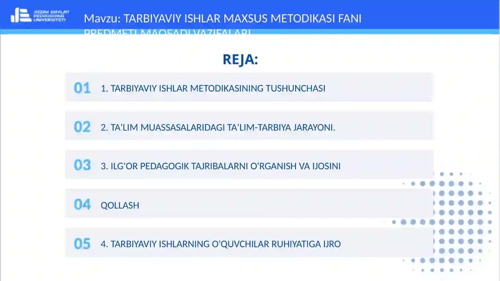 TARBIYAVIY ISHLAR MAXSUS METODIKASI FANI 2