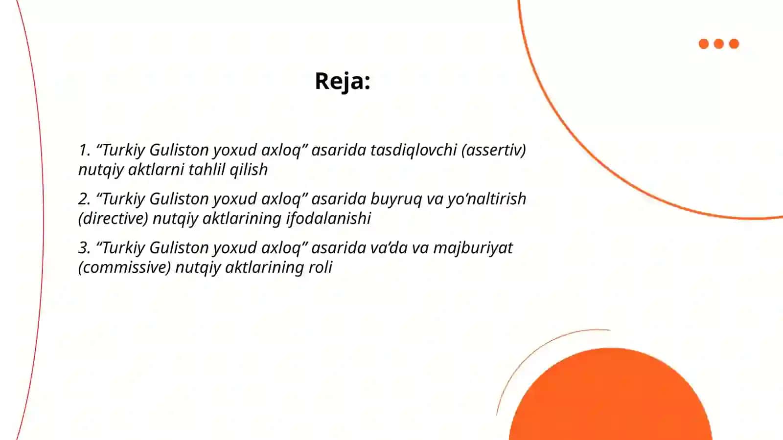 "Turkiy Guliston yoxud axloq" asar tilida nutqiy akt tahlili 2