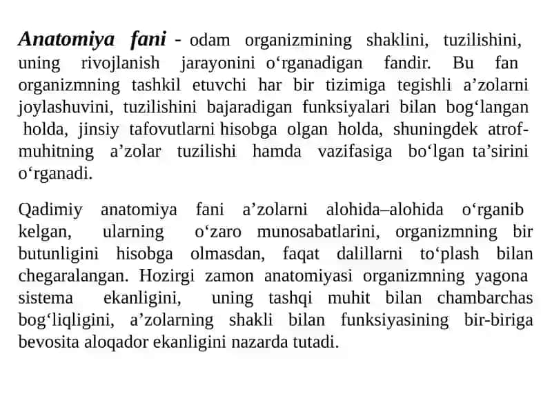 Odam anatomiyasifanining tarixi,o’rganish usullari 2
