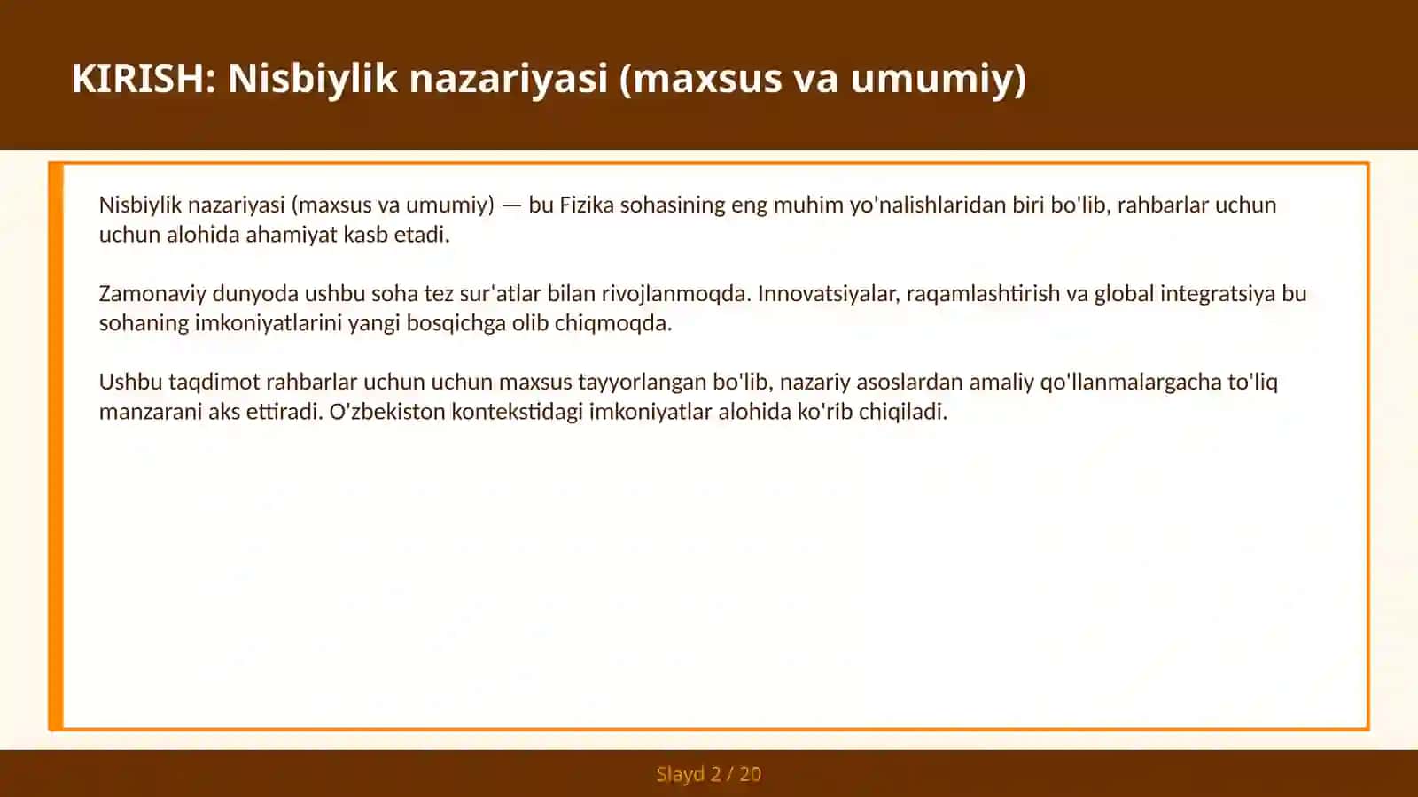 Nisbiylik nazariyasi (maxsus va umumiy) 2