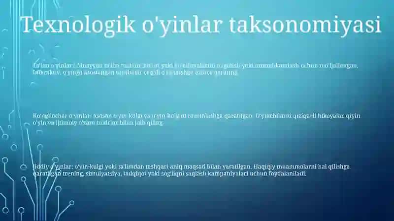 Texnologik O'Yinlarning Klassifikatsiyasi 2