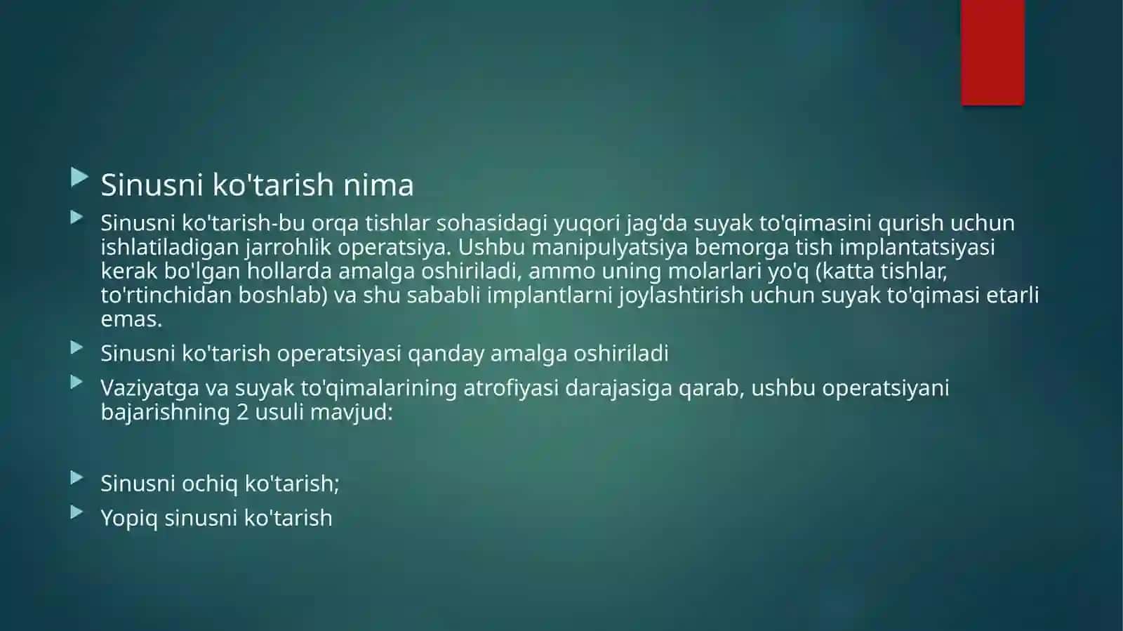 Sinuslifting operatsiyasiga ko’rsatma va qarshi ko’rsatmalar 2