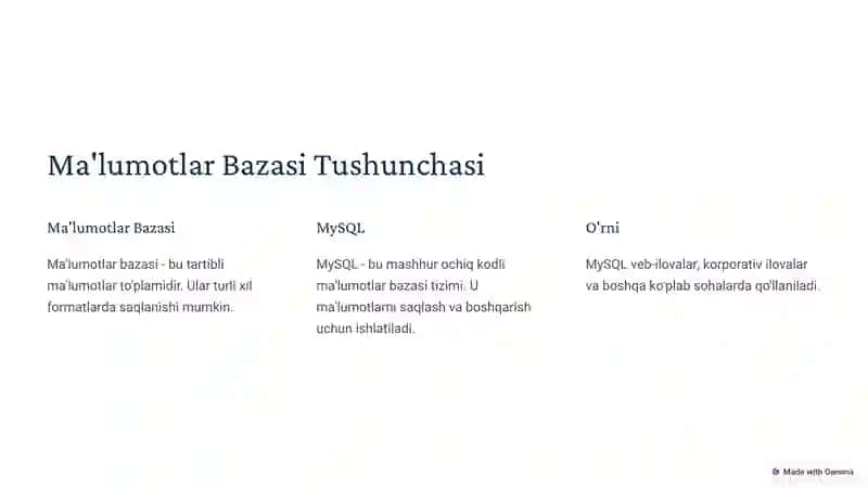 MySQL Ma'lumotlar Bazasi 2