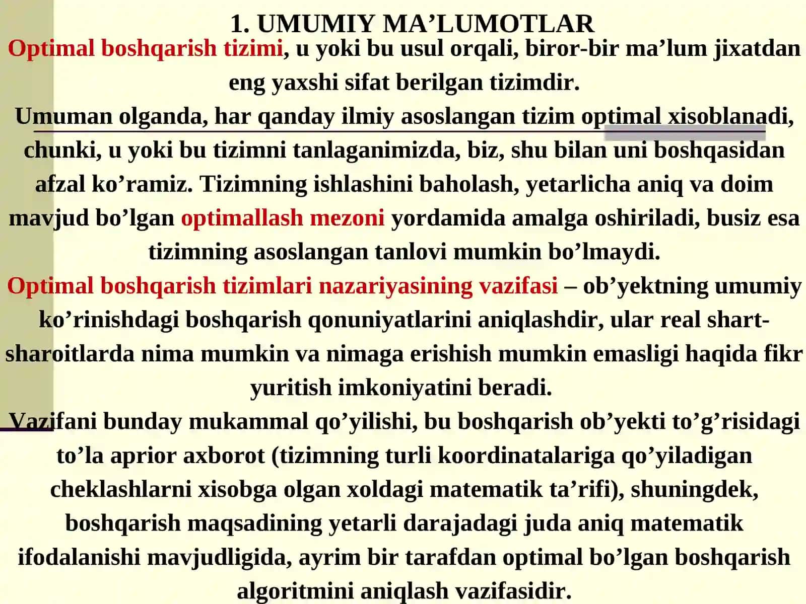 Optimal avtomatik boshqarish tizimlari 2