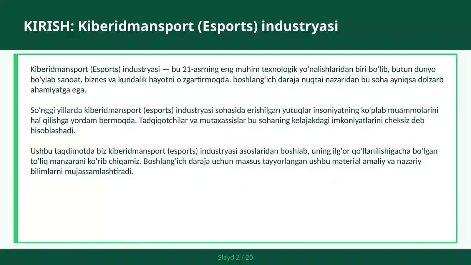 Kiberidmansport (Esports) Industryasi 2