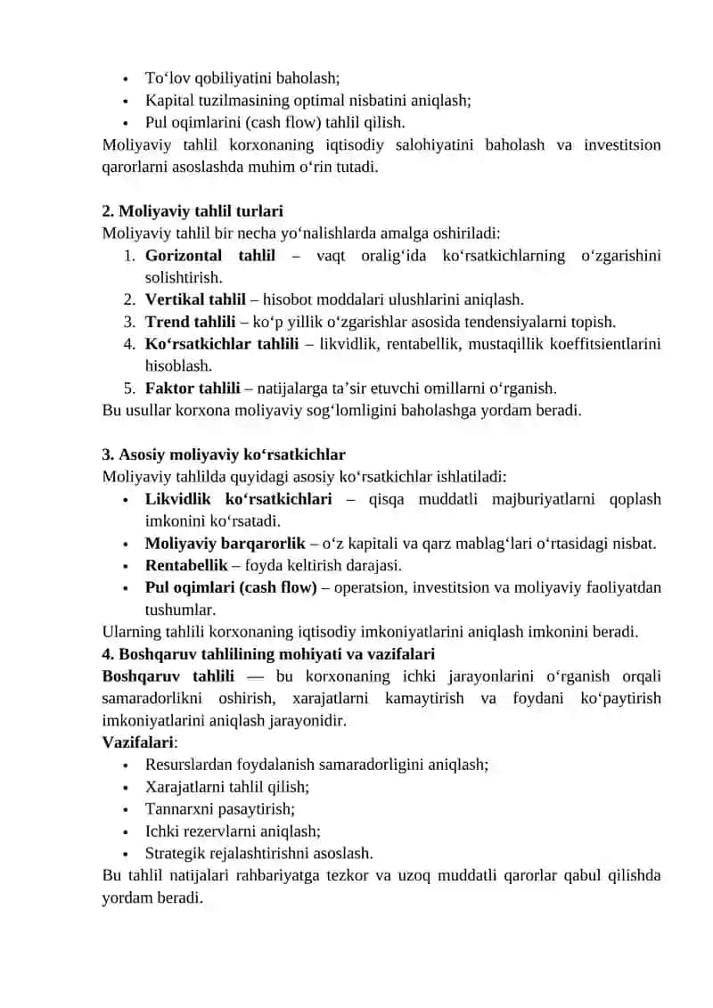 Moliyaviy va boshqaruv tahlili 2