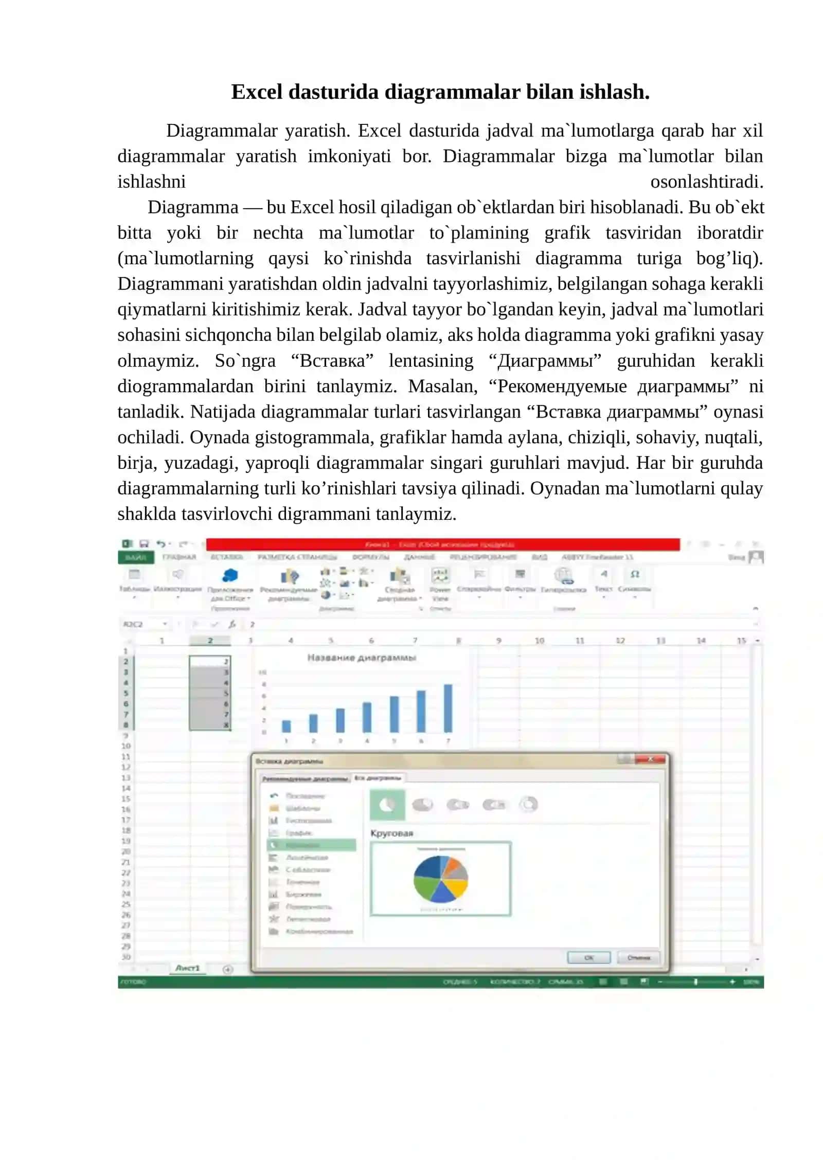 Excel dasturida diagrammalar bilan ishlash 2