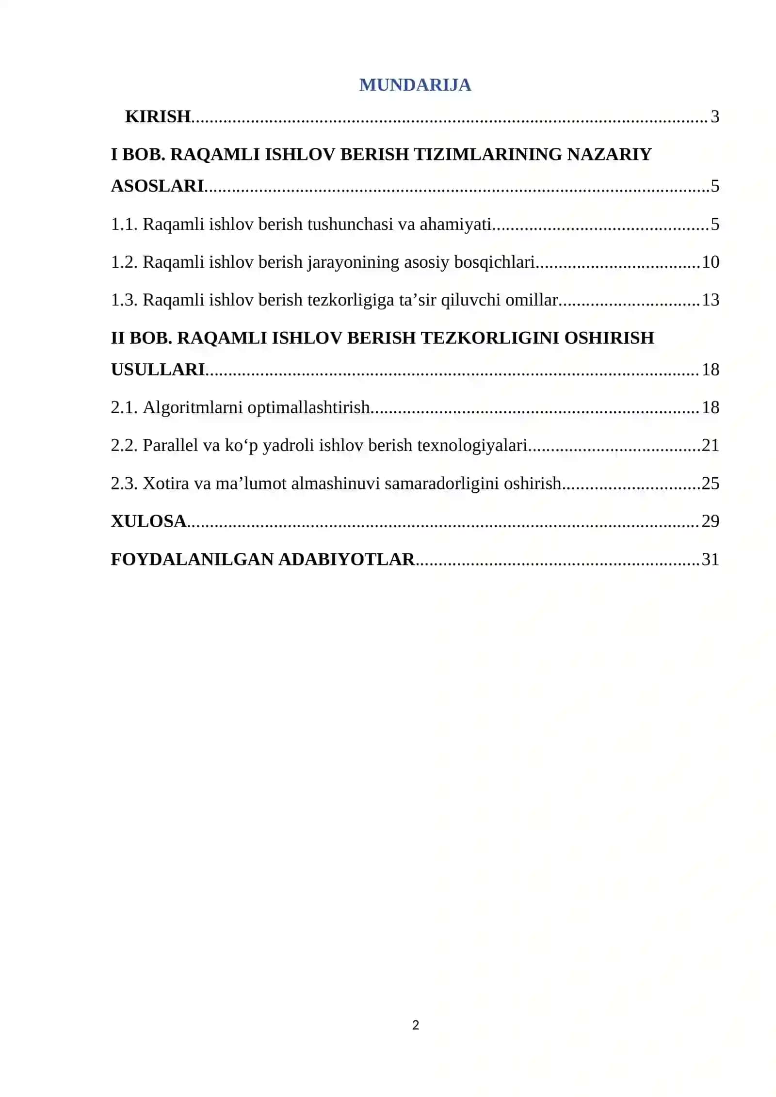 Raqamli ishlov berish tezkorligini oshirish 2