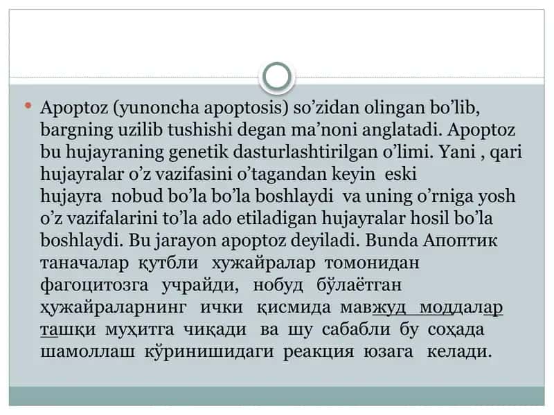 Apoptoz. Hujayra o’limi mexanizmlari 2