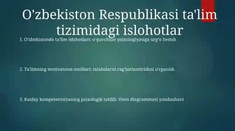 O‘Zbekiston Respublikasida Ta’Lim Tizimidagi Islohotlar 2