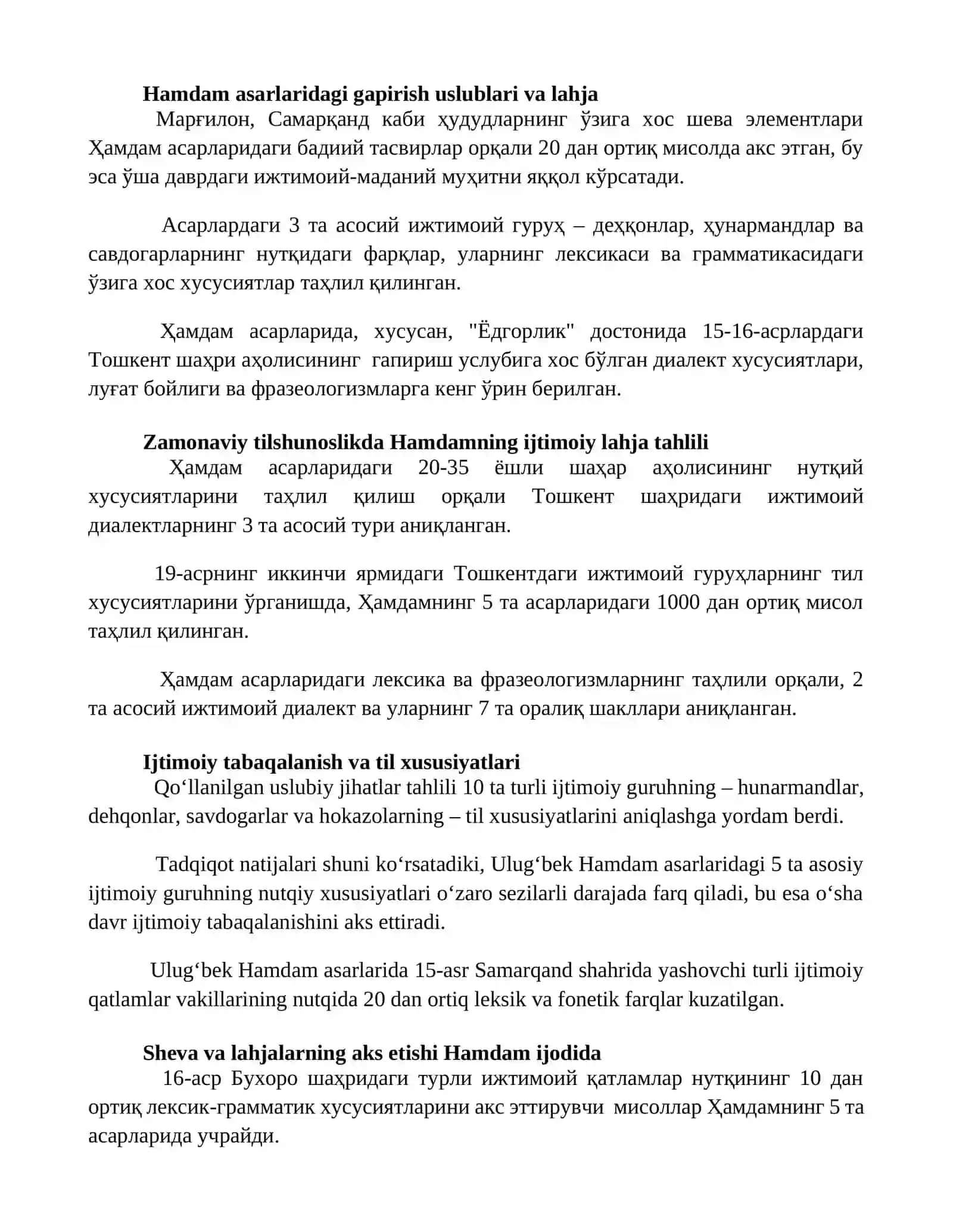 Ulug'bek Hamdam asarlari tilida ijtimoiy dialekt tahlili 2