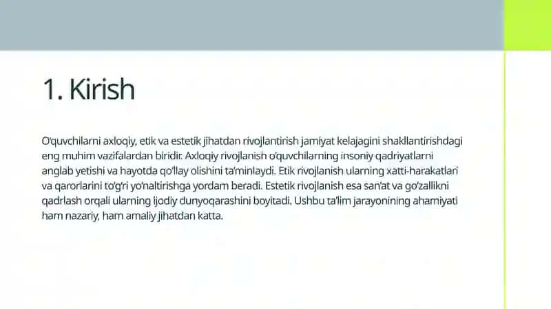 Oʻquvchilarning axloqiy etik va estetik jihatdan rivojlantirish 2