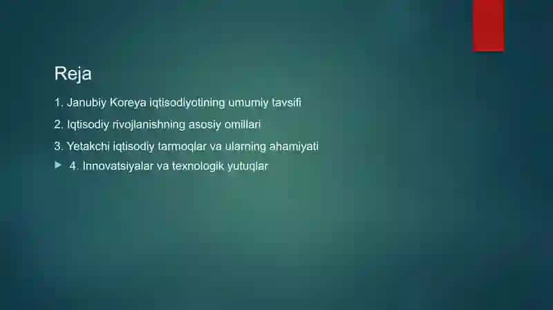 Janubiy Koreya iqtisodiyotining umumiy tavsifi 2