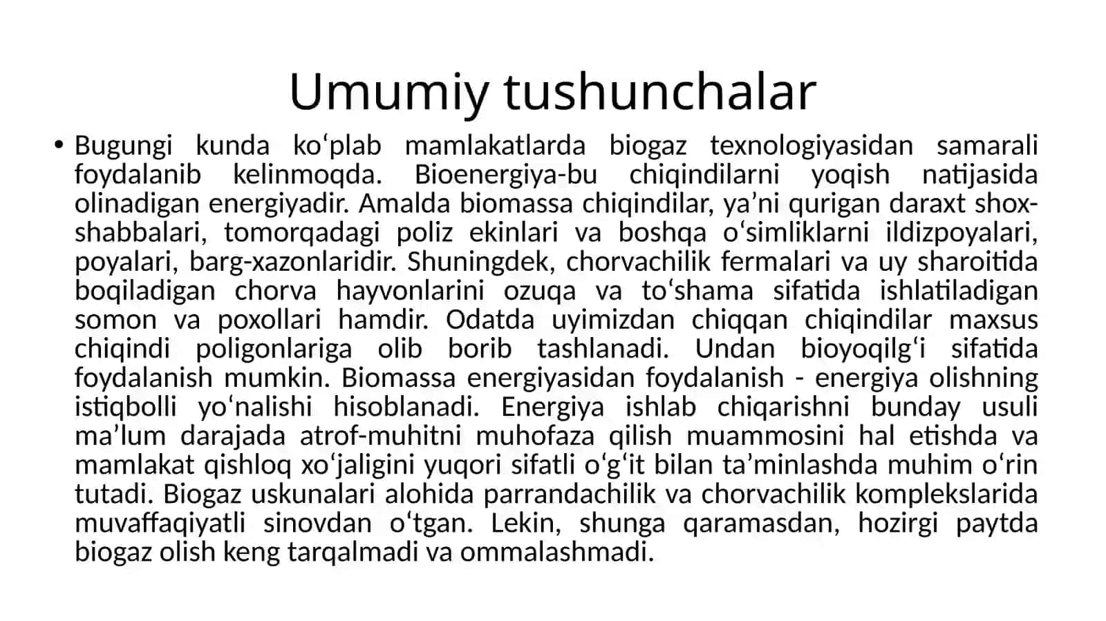 Biogazdan olingan energiyani qo’llash 2