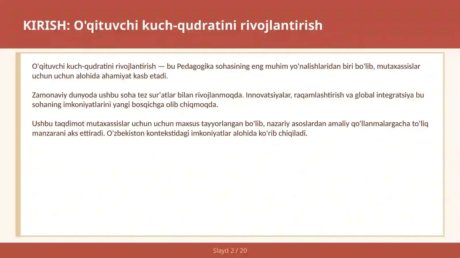 O'qituvchi kuch-qudratini rivojlantirish 2