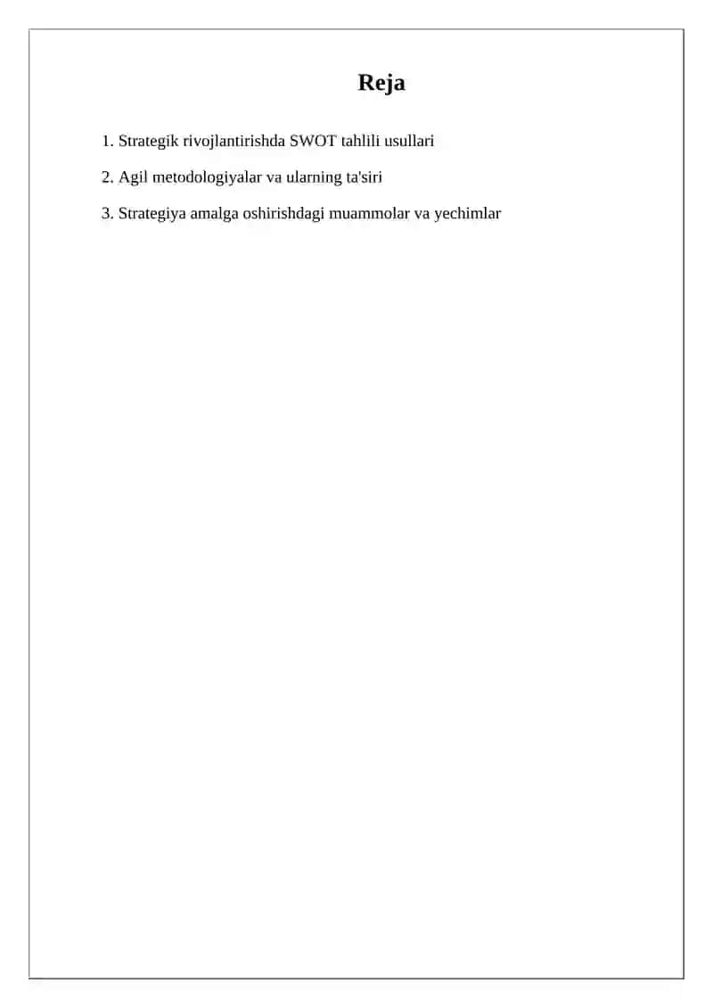 Strategik rivojlantirish uslubiy va tashkil etish 2