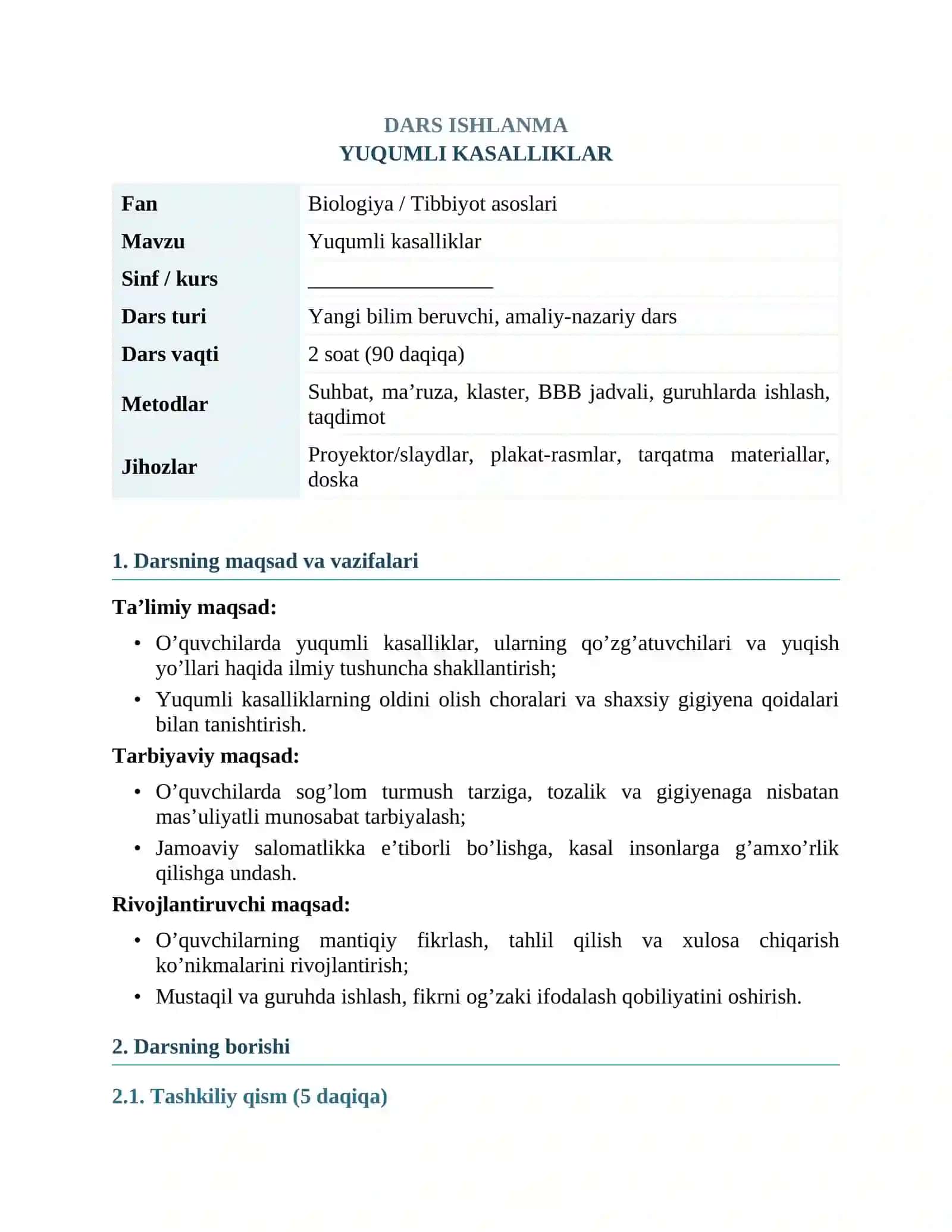 DARS ISHLANMA YUQUMLI KASALLIKLAR 2