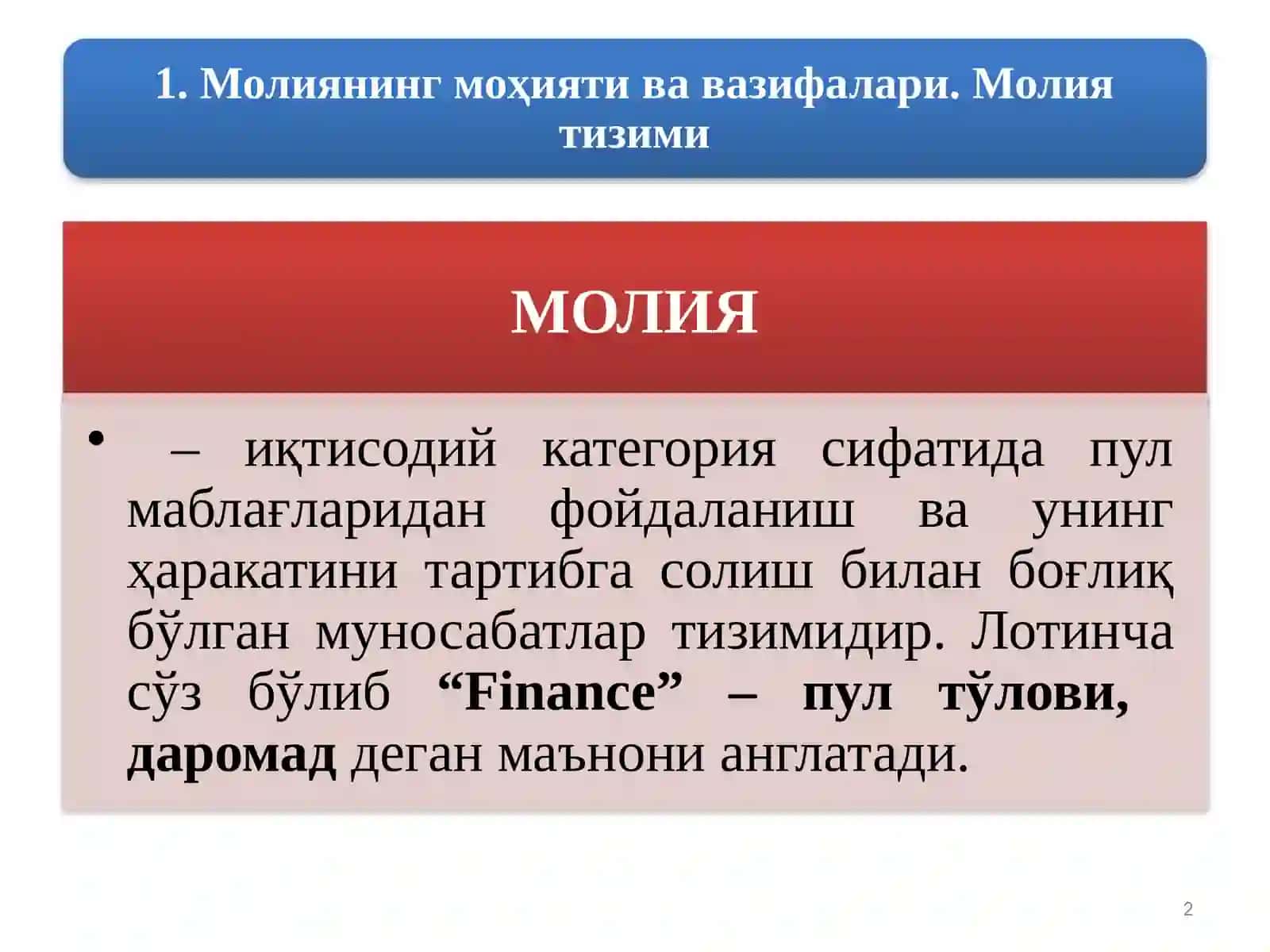 Миллий иқтисодиёт молия ва пул оқимлари йўналишлари 2
