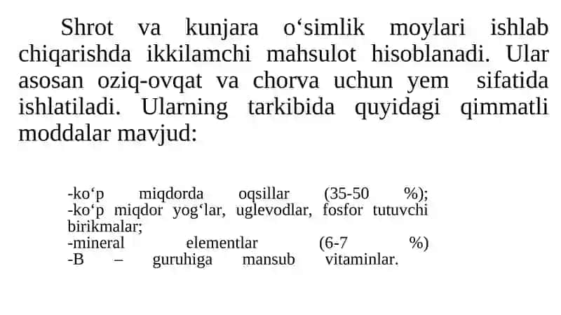 Shrot va Kunjara o‘simliklari 2