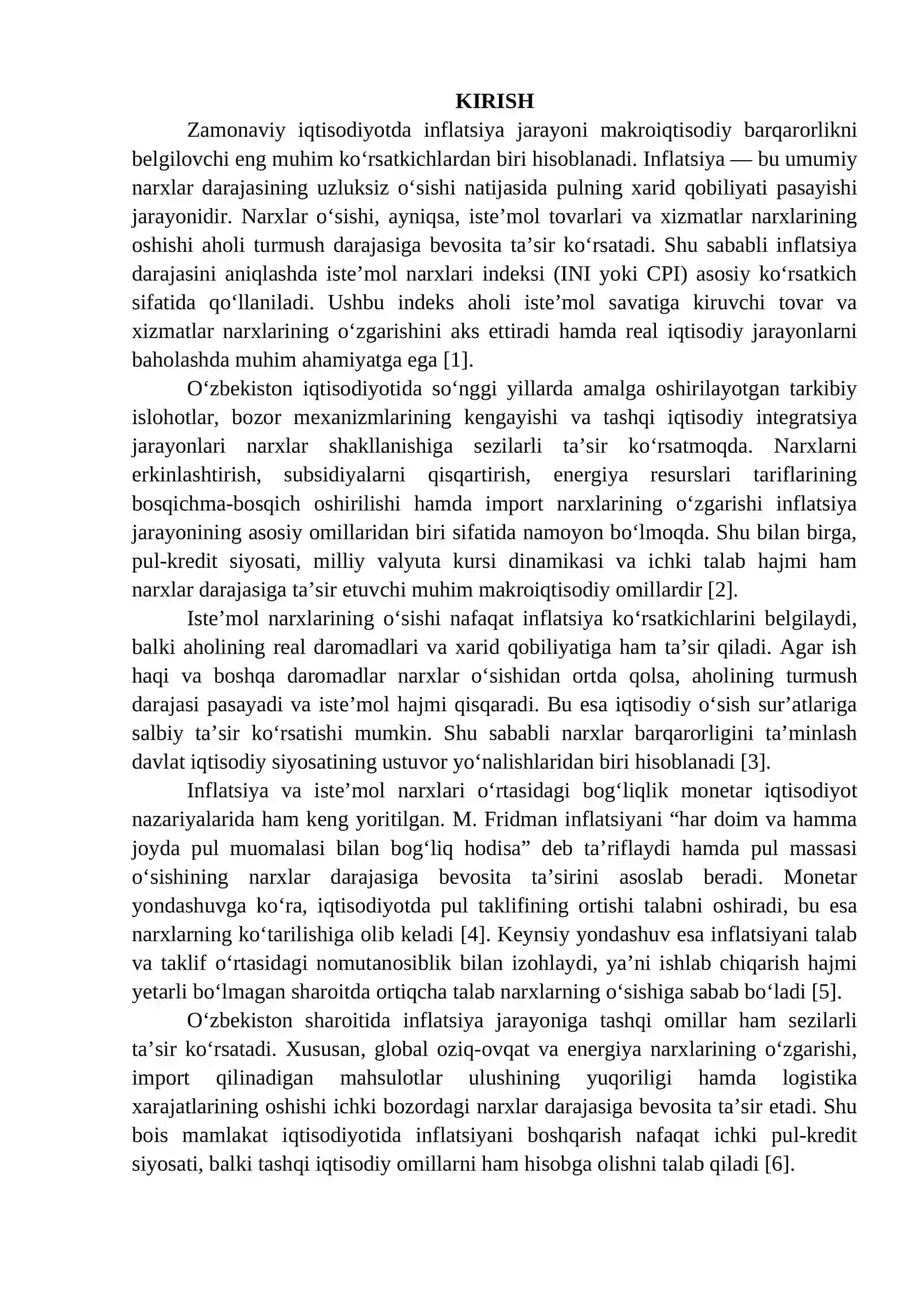 O‘ZBEKISTON IQTISODIYOTIDA INFLATSIYA VA ISTE’MOL NARXLARI BOG‘LIQLIGI 2