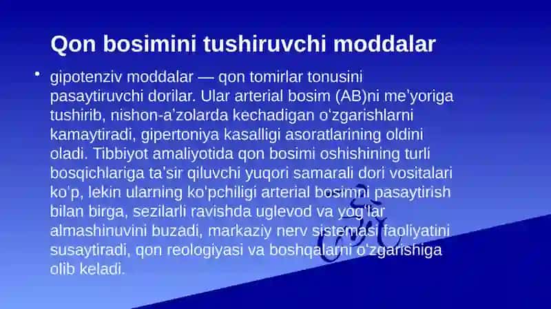 Gipotenziv Dori vositalari klassifikatsiyasi. 2