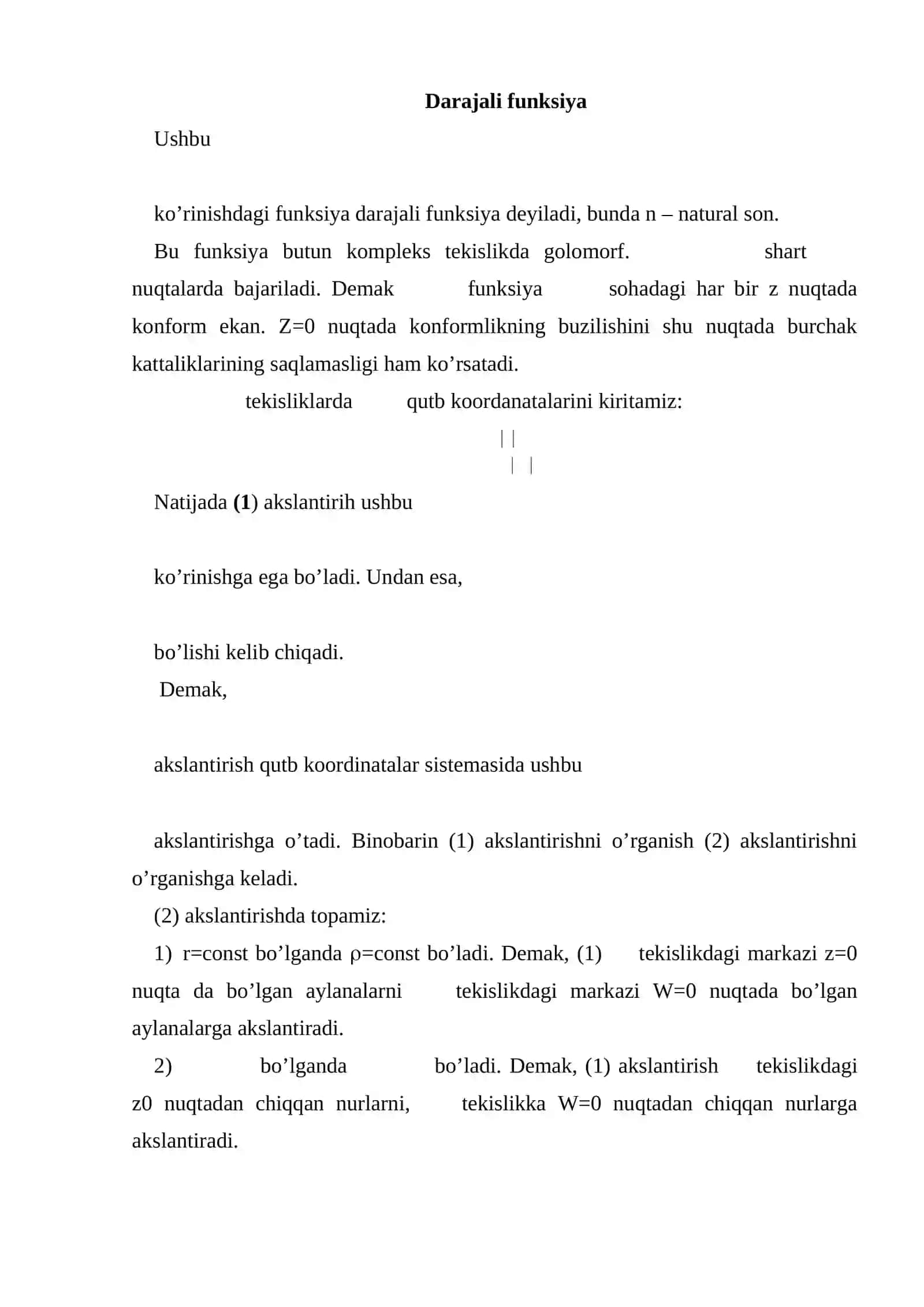 Darajali funksiya jukovskiy funksiyasi 2