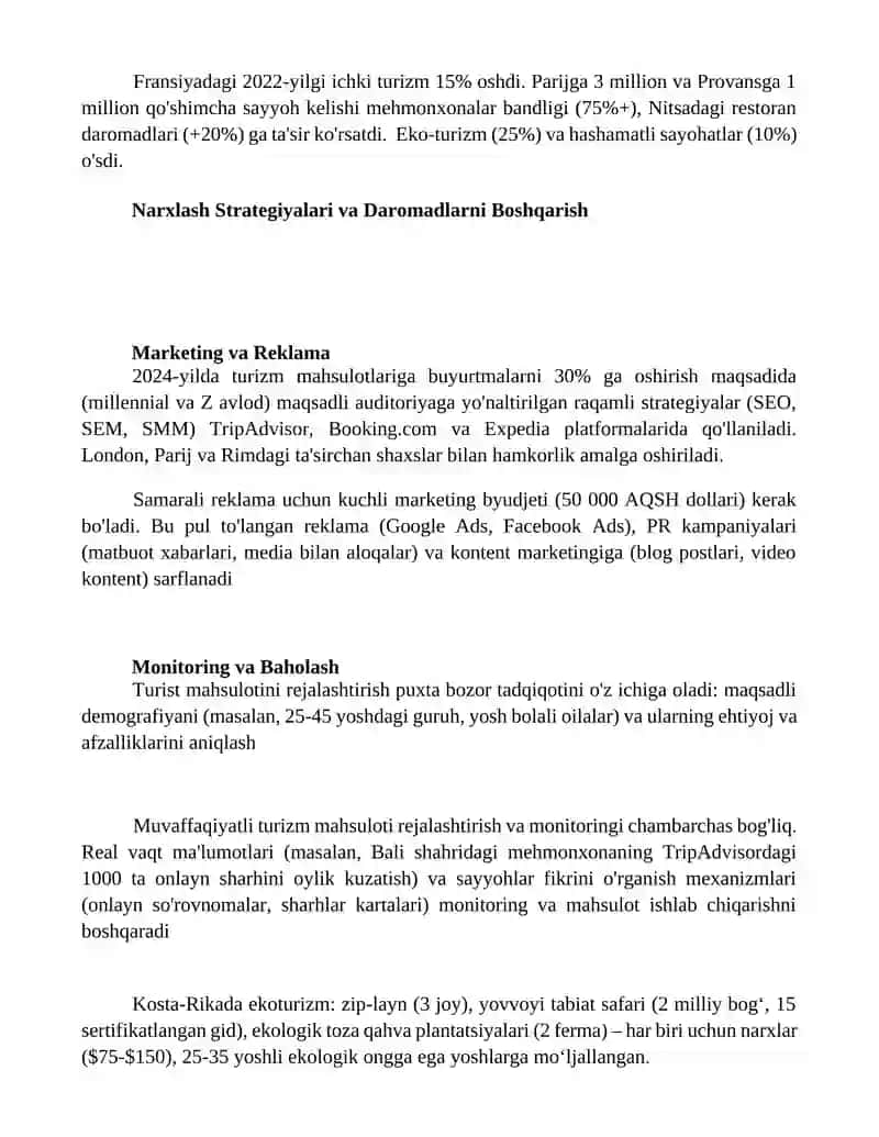 Turistik mahsulotlarni rejalashtirish 2