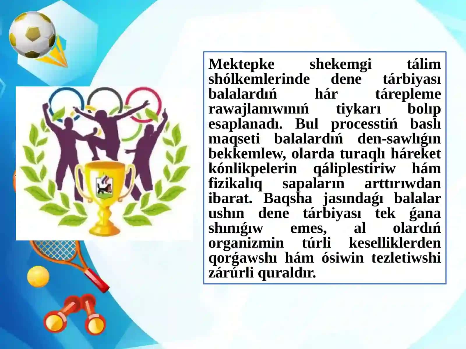 Mektepke shekemgi tálim shólkeminde dene-tárbiyası 2