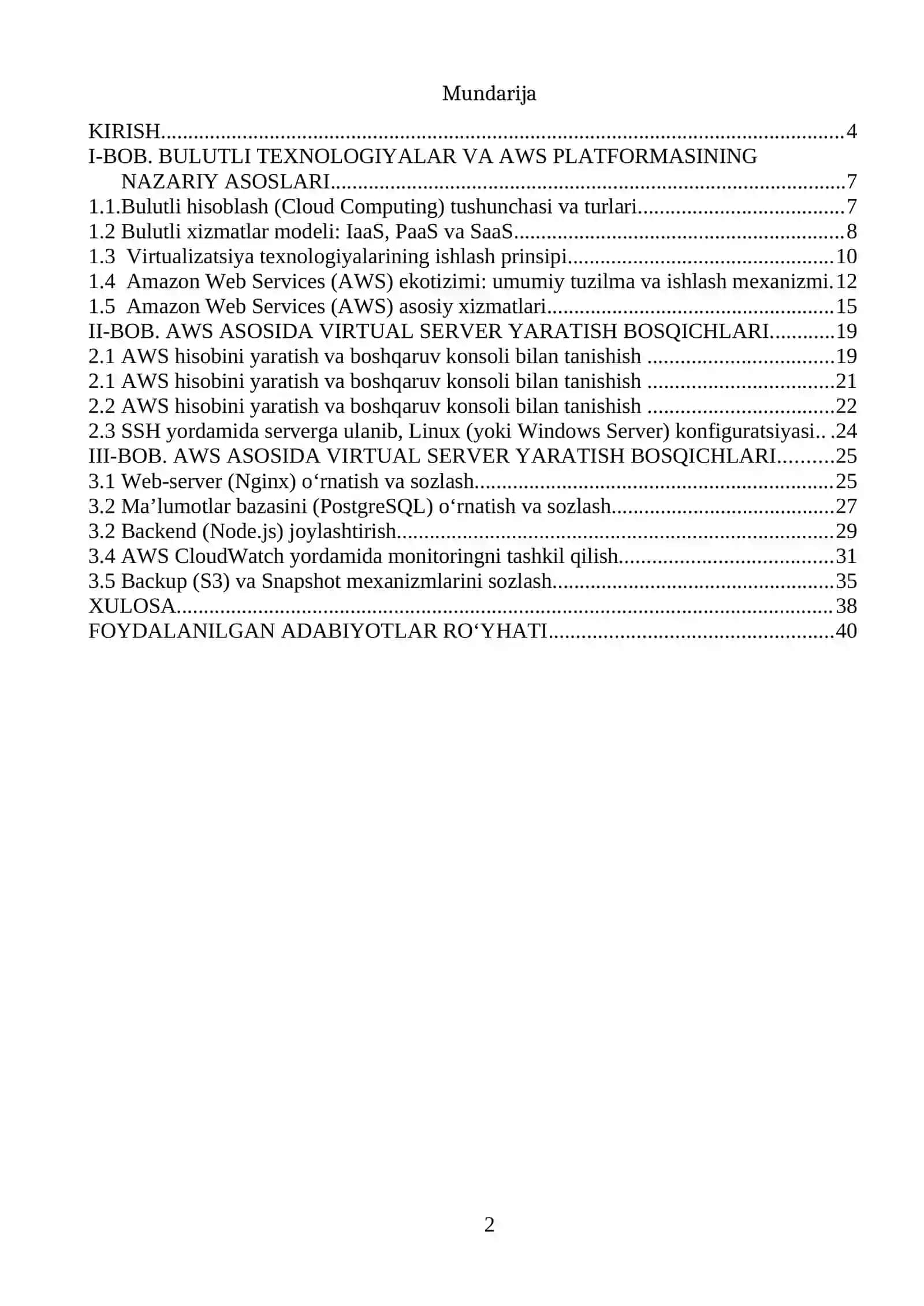 Bulutli Texnologiyalar va AWS Platformasining Nazariy Asoslari 2