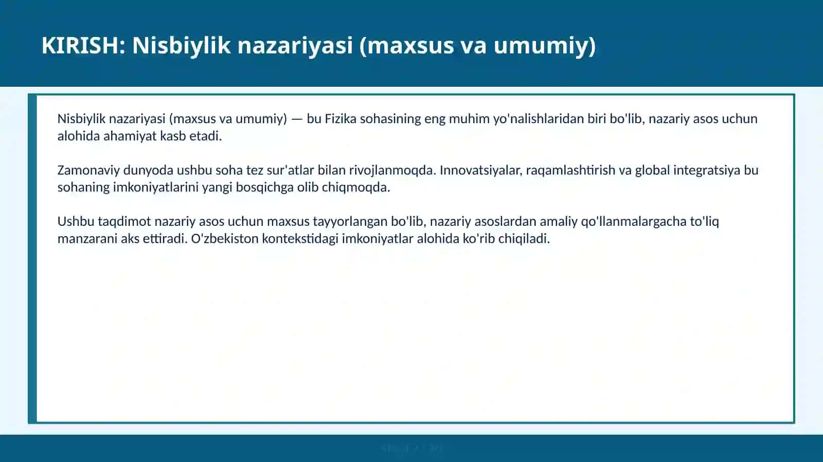 Nisbiylik nazariyasi (maxsus va umumiy) 2