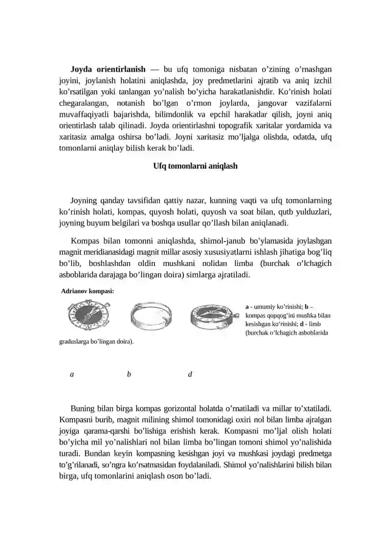 Jоyda xaritasiz оrientirlanish 2