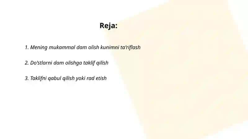 Mening mukammal dam olish kunim 2