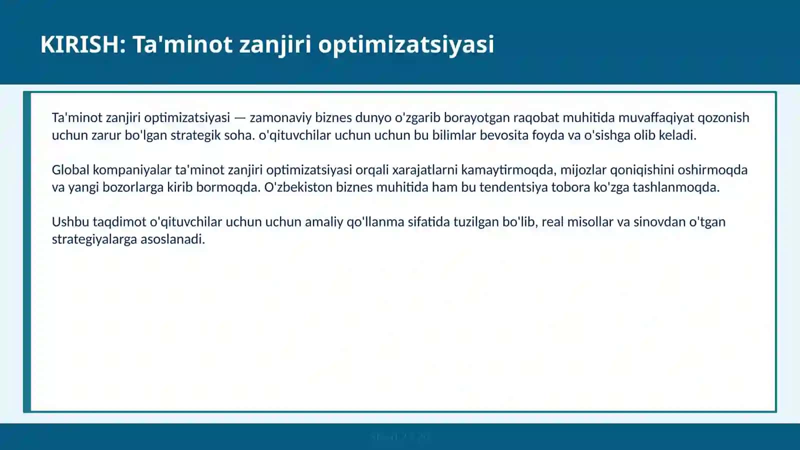 Ta'minot zanjiri optimizatsiyasi 2