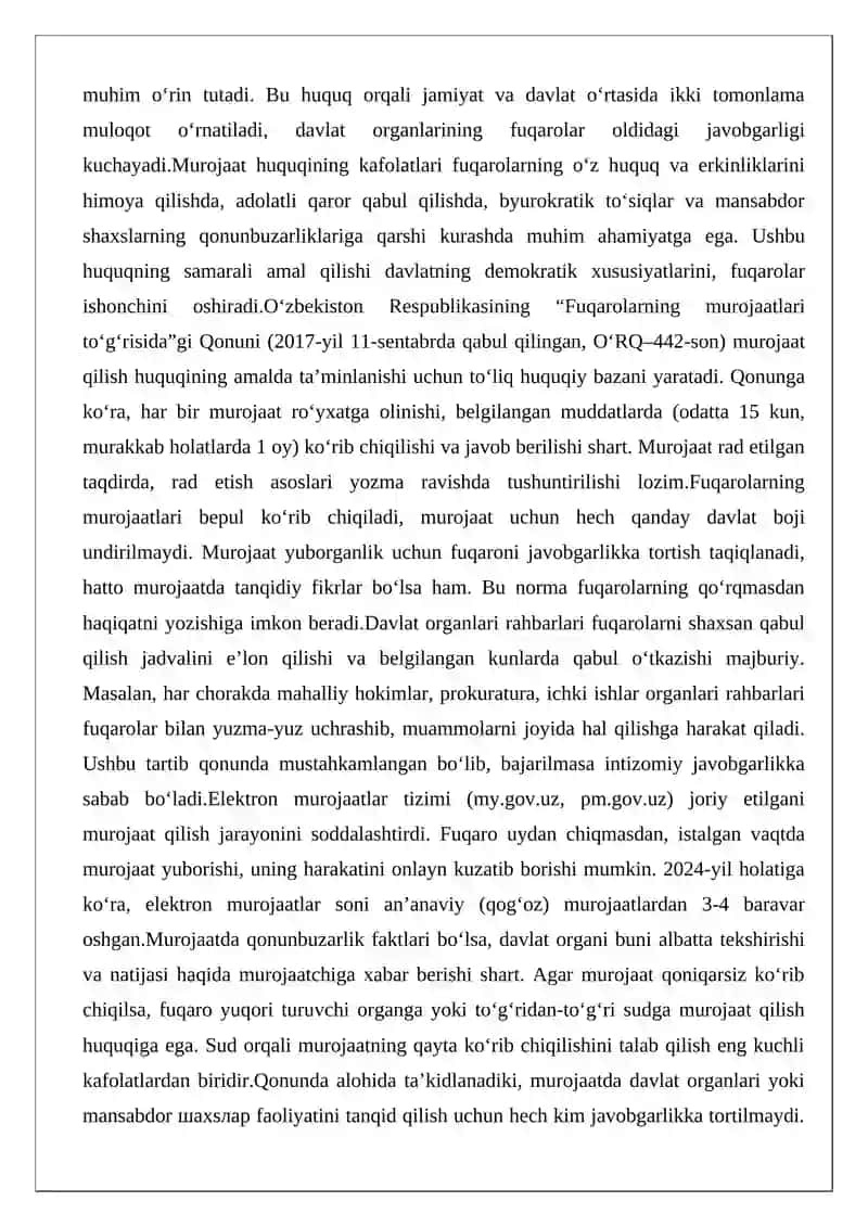 Fuqarolarning murojaat qilish huquqining kafolatlari 2