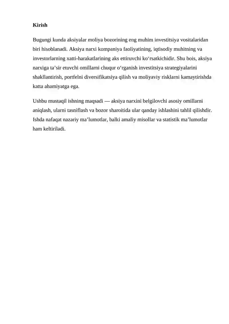 AKSIYA NARXIGA TA’SIR ETUVCHI OMILLAR 2