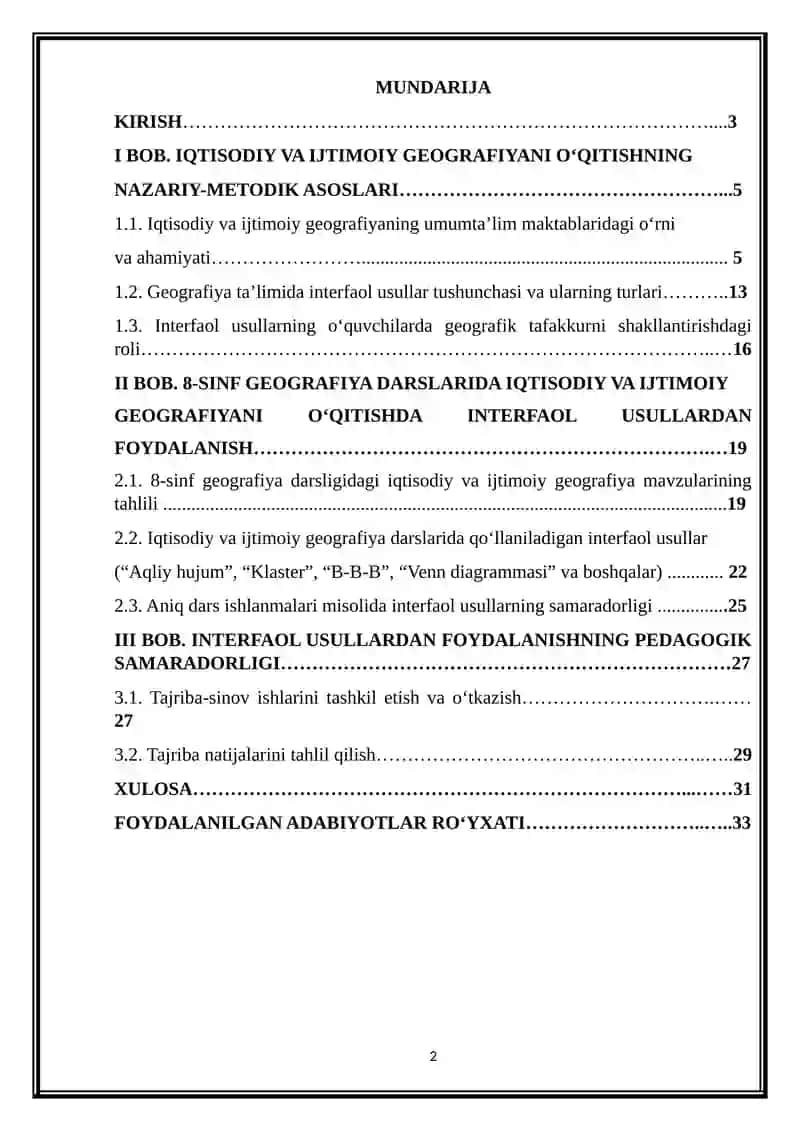Geografiyani o‘qitish metodikasi 2