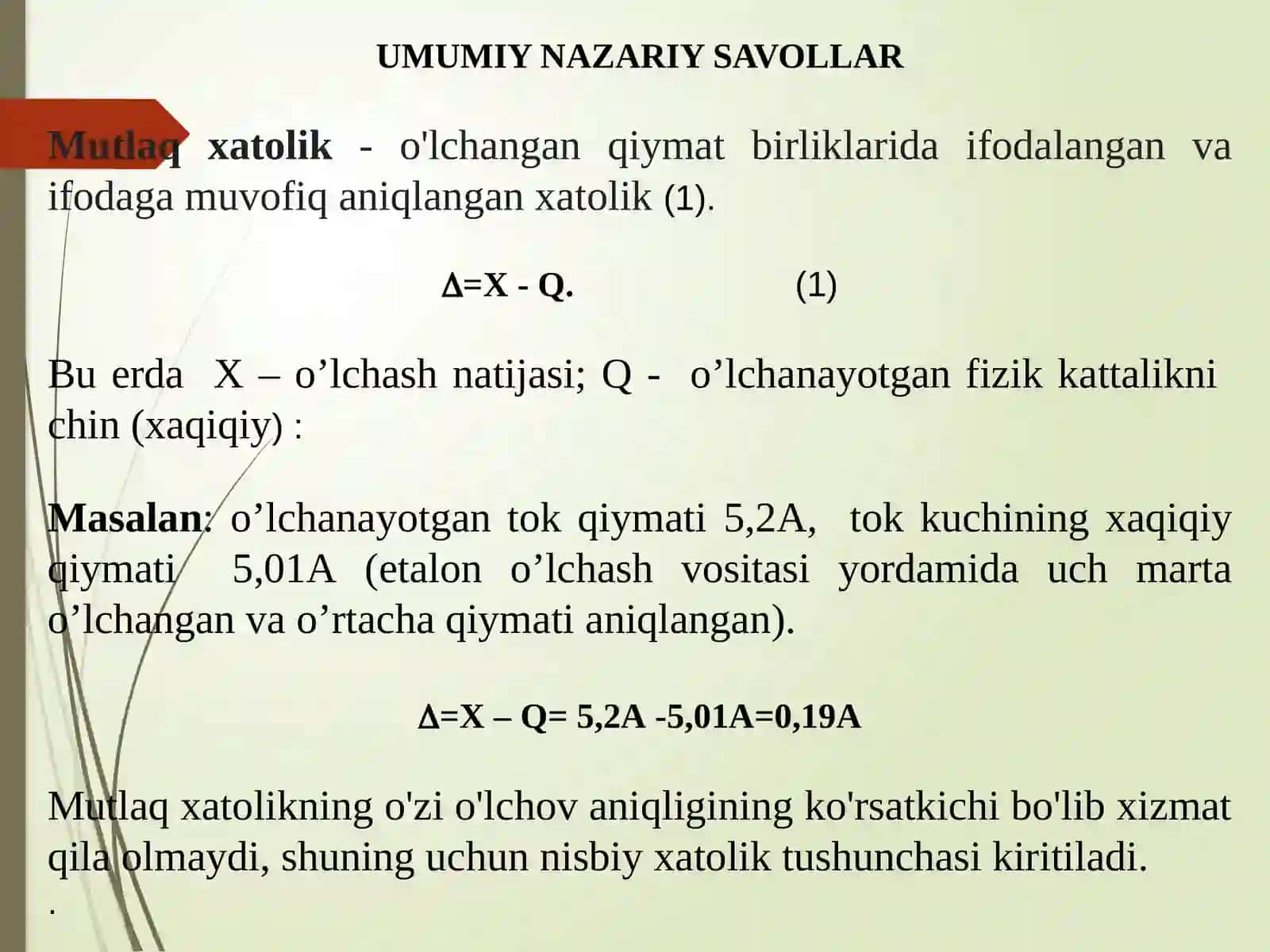 O’LASH VA O’LCHASH VOSITALARINING XATOLIGINI ANIQLSH 2