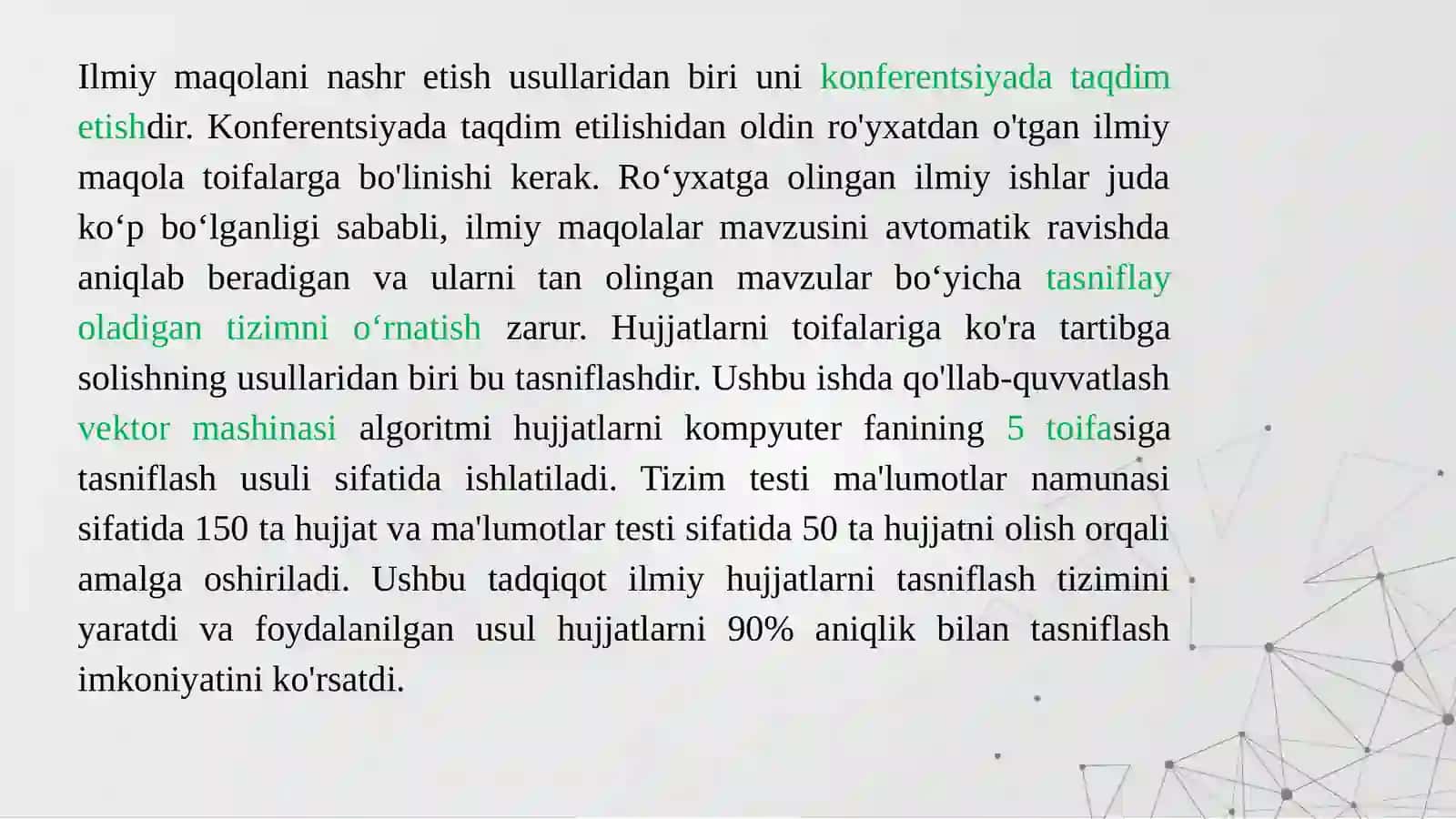 Hujjatlarni indekslashda vektor mashinalaridan foydalanish 2