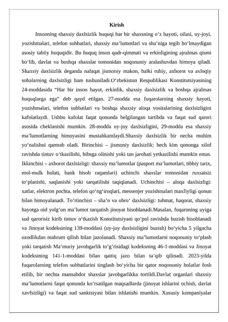 Insonning shaxsiy daxlsizlik huquqi 2