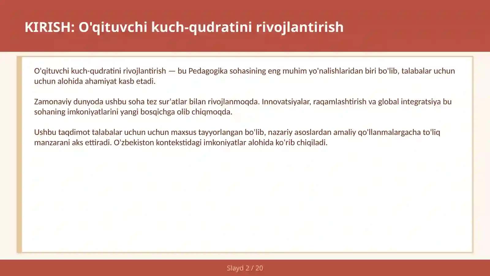 O'qituvchi kuch-qudratini rivojlantirish 2