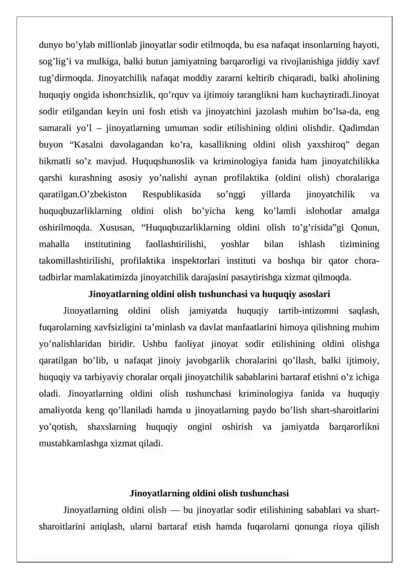Jinoyatlarning oldini olish choralari 2