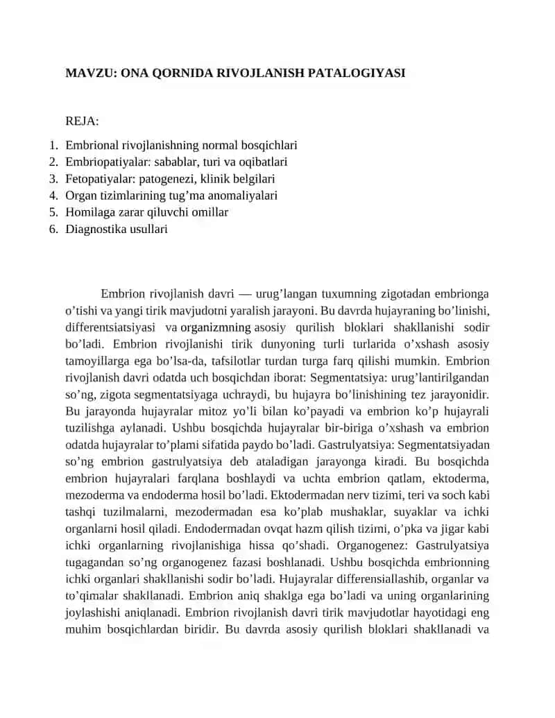 Ona qornida rivojlanish patalogiyasi 2
