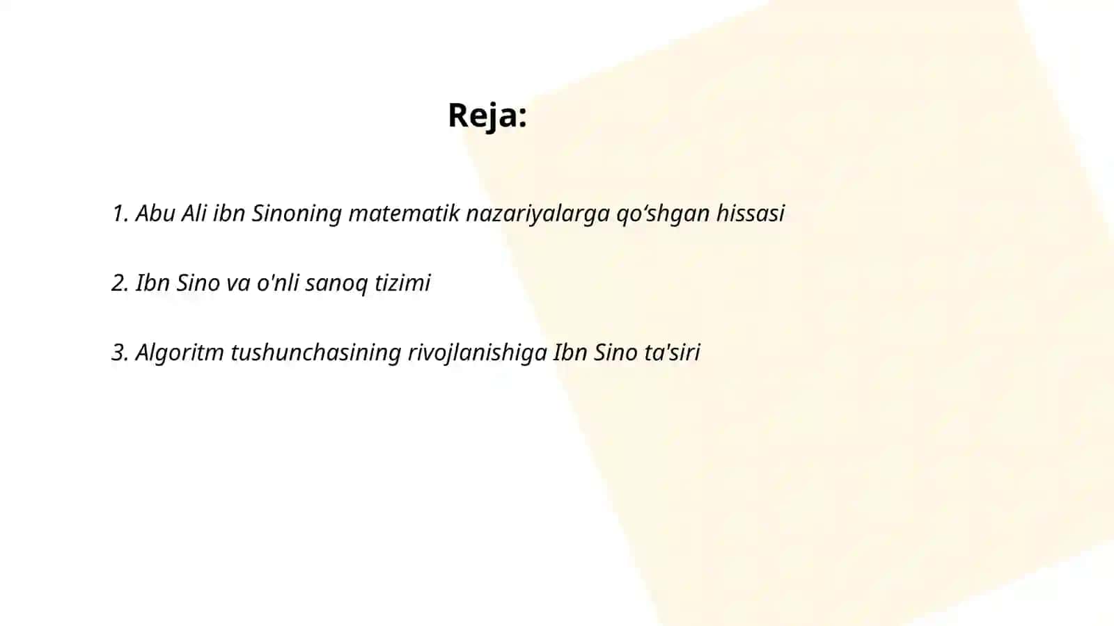 Abu Ali ibn Sinoning matematikaga qoʻshgan hissasi 2