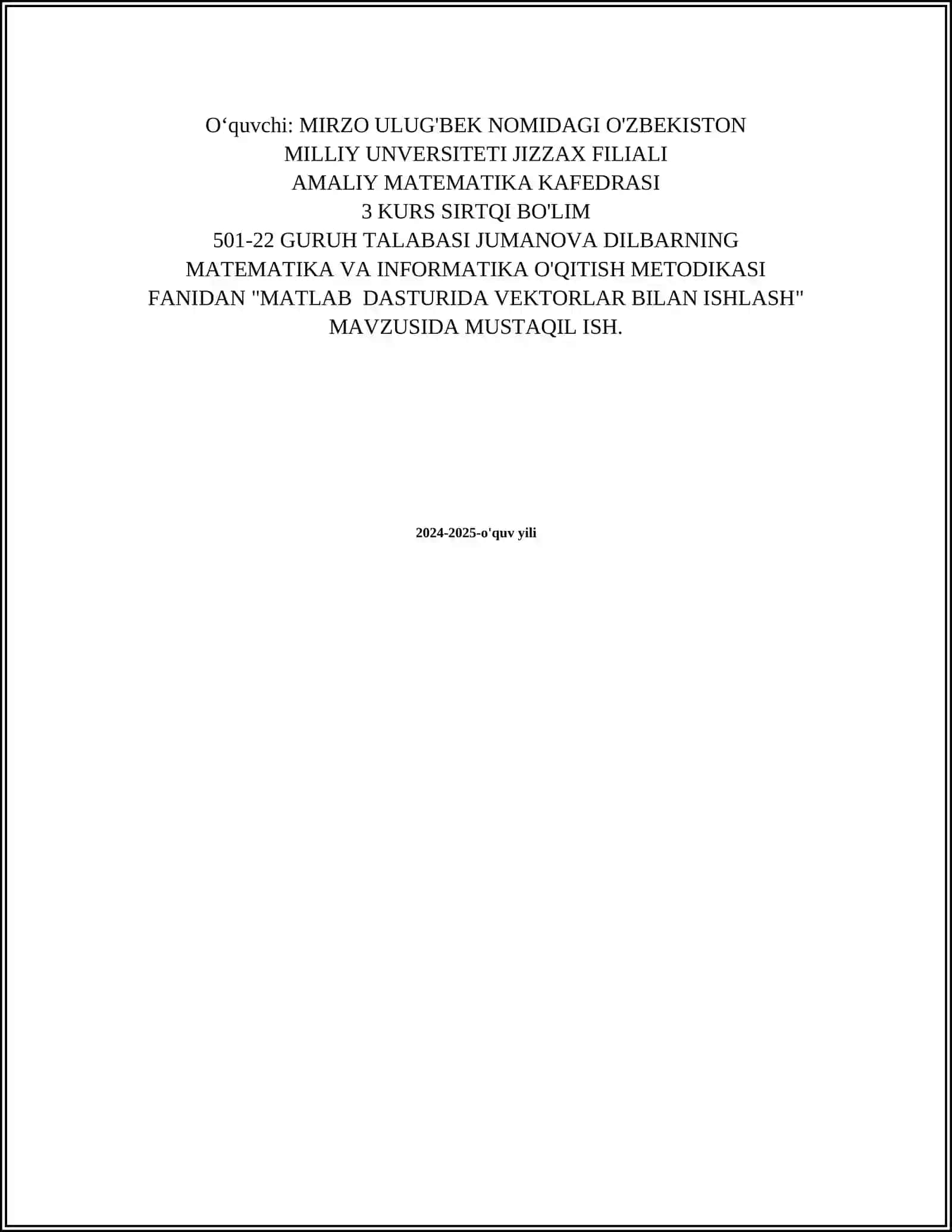 MATLAB DADTURIDA VEKTORLAR BILAN ISHLASH 2